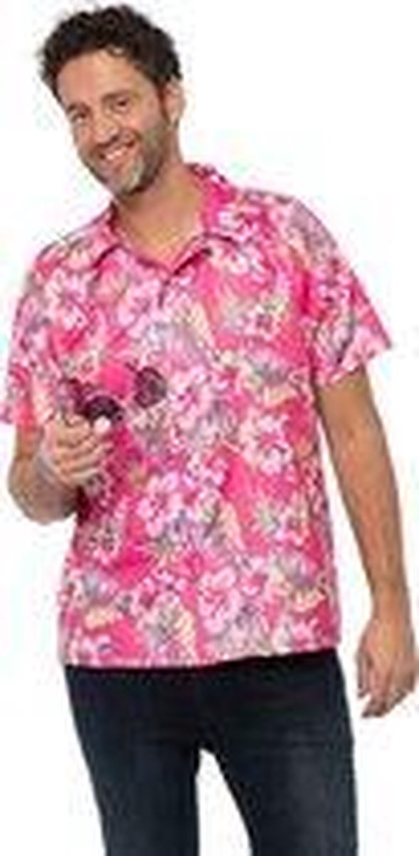 Luxe Hawaii Blouse Heren | Maat 2XL | Roze | Carnaval | Verkleedkleding | Caribbean| Tropisch |Hawaii Shirt Heren |Overhemd